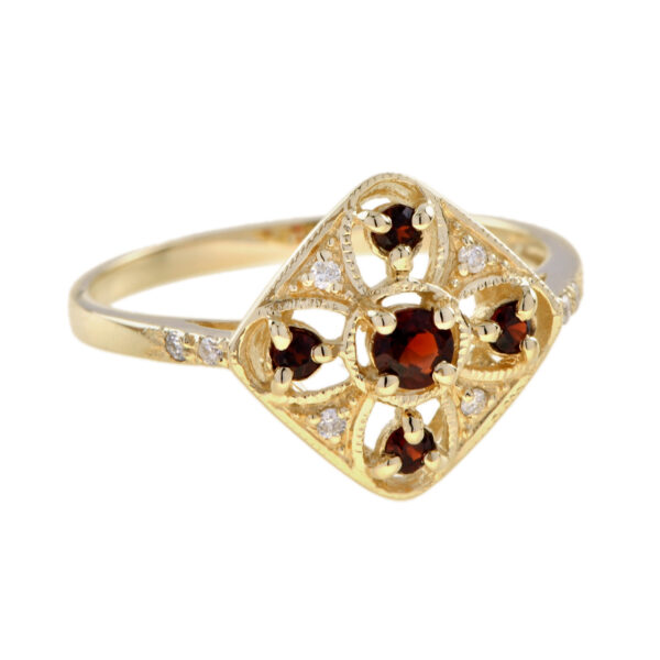 RING 9KY GARNET WITH DIAMONDS - Image 2