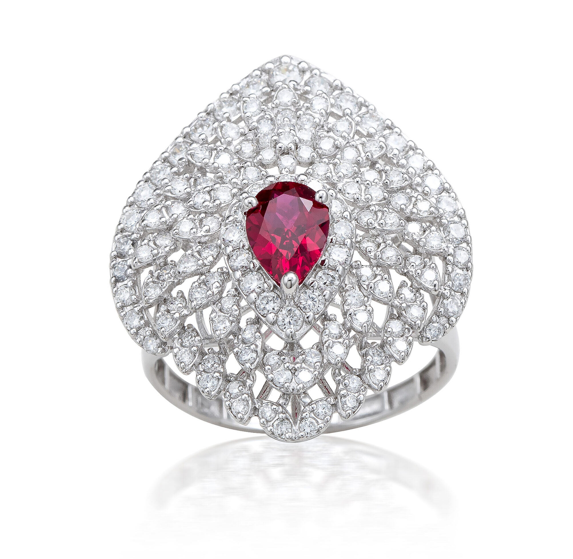 RING 9KW LAB DIA + LAB RUBY LACEWORK TDW=1.32CT