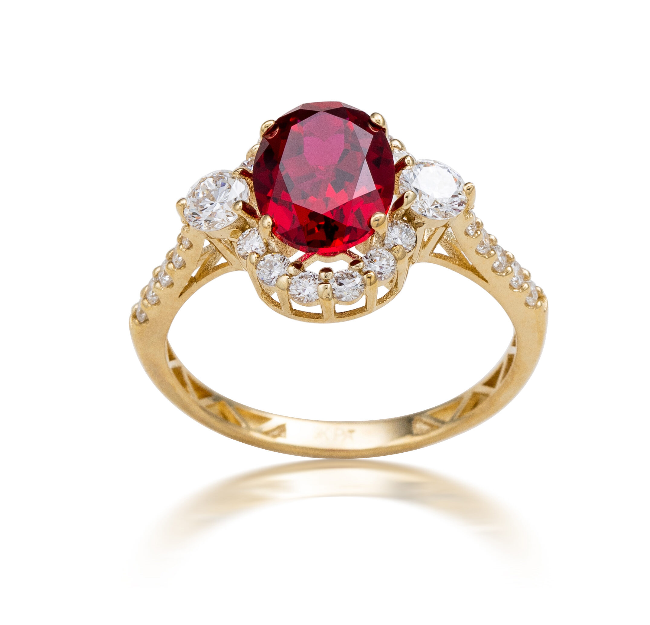 RING 9KY LAB RUBY + LAB DIA TDW=0.73CT
