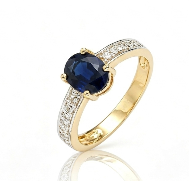 RING 9KY LINA OVAL NAT.SAPPH +DIA SHOULDERS TDW=0.21CT