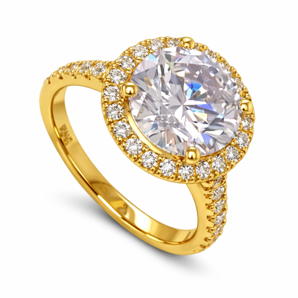 RING 14KY HALO PAVE SETTING WITH SIDE DIAMONDS TDW=3.50CT