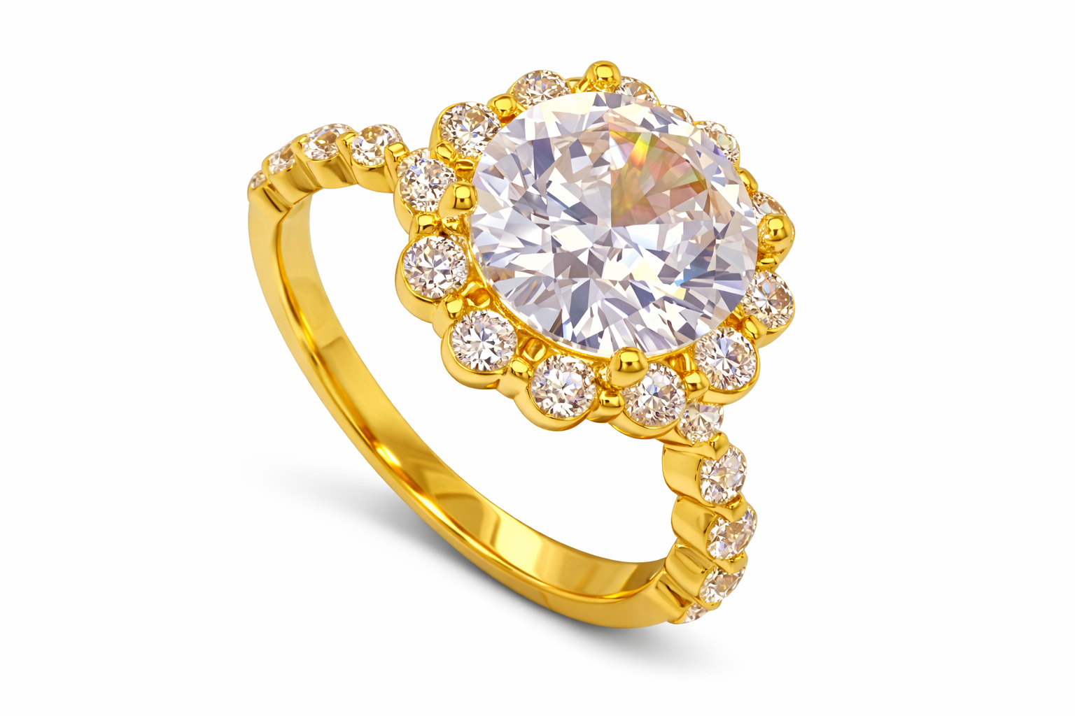 RING 14KY HALO CROWN SETTING WITH SIDE DIAMONDS TDW=3.10CT