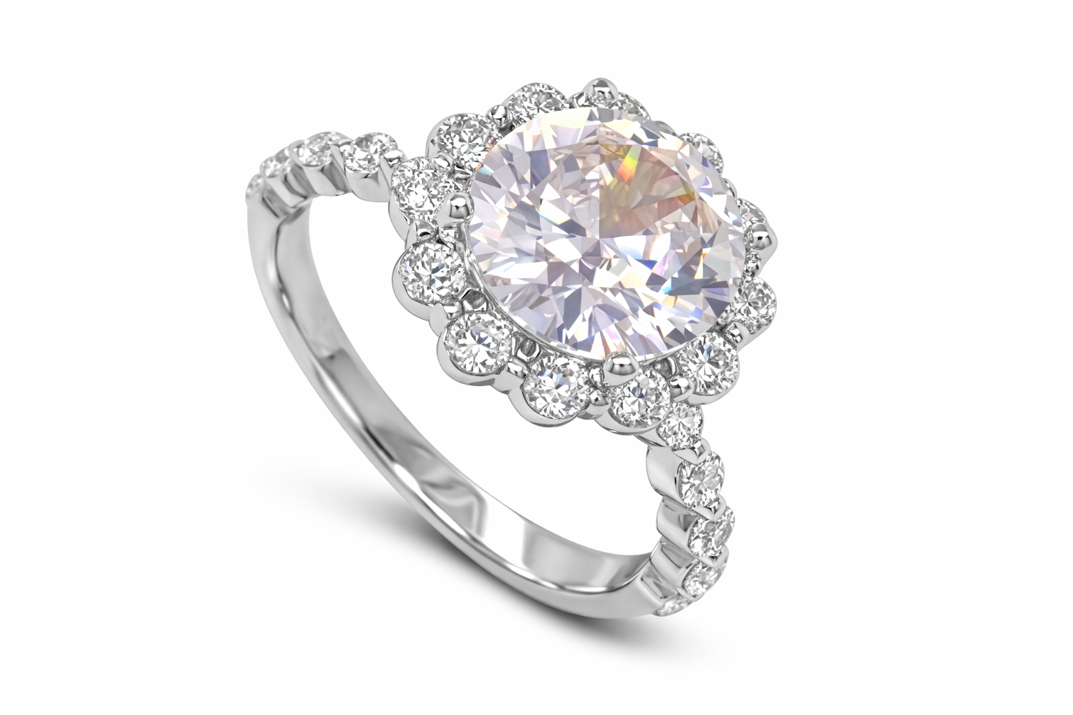 RING 14KW HALO CROWN SETTING WITH SIDE DIAMONDS TDW=3.10CT