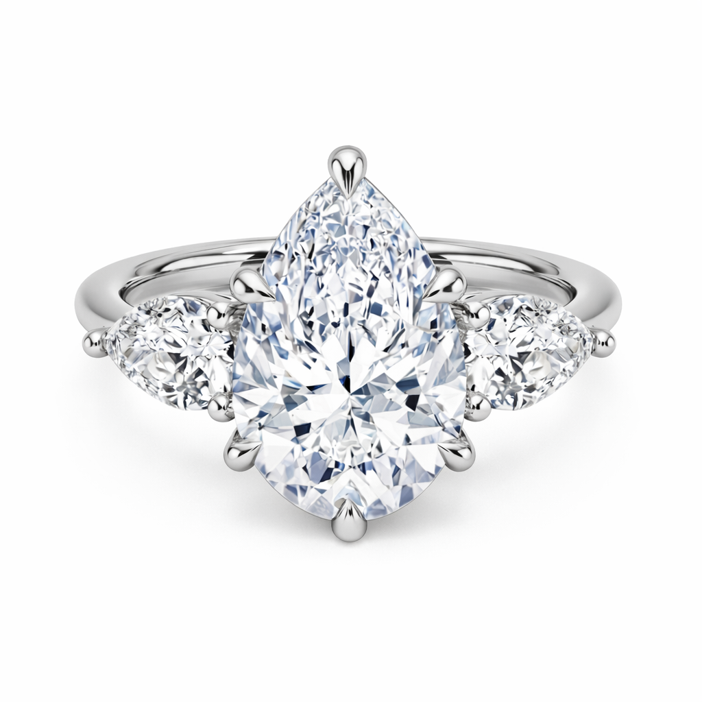 RING 14KW PEAR CUT TRILOGY TDW=3.80CT