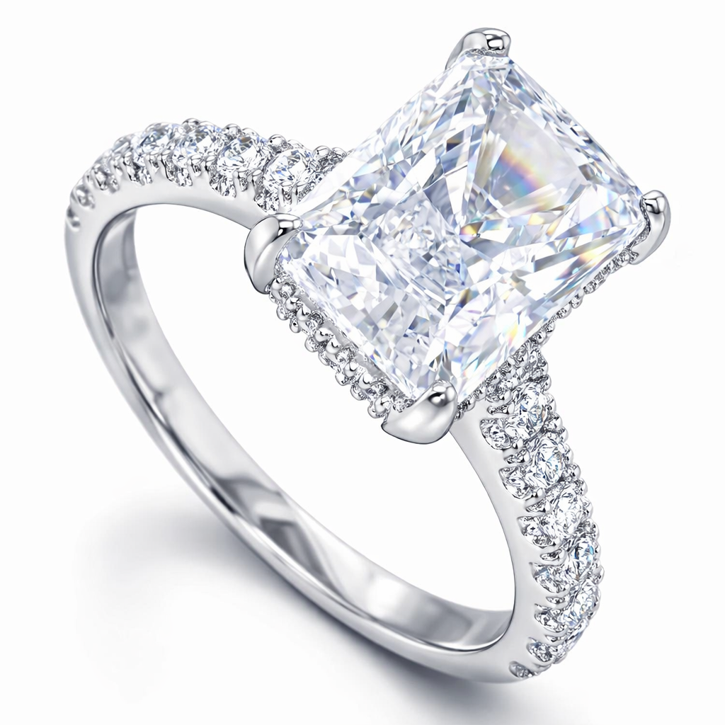 RING 14KW RADIANT CUT WITH SIDE DIAMONDS TDW=4.03CT
