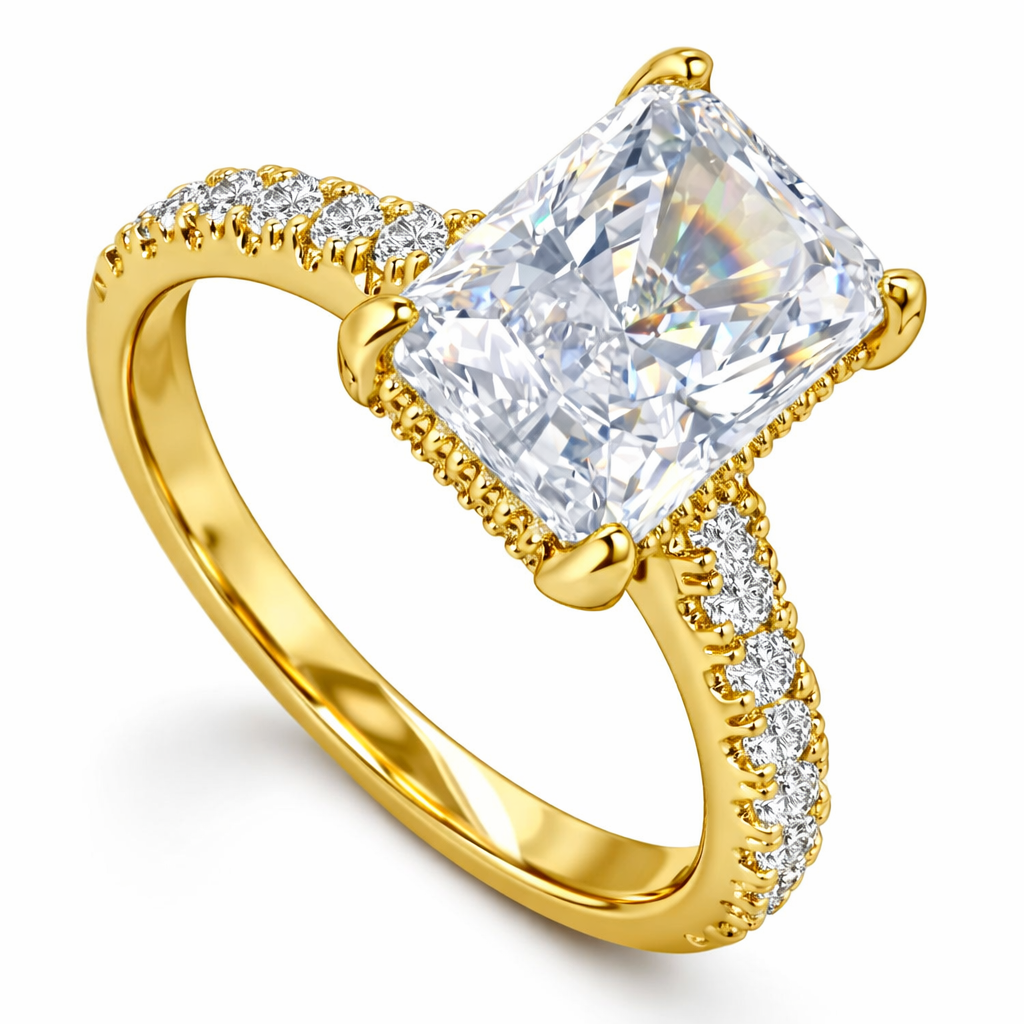RING 14KY RADIANT CUT WITH SIDE DIAMONDS TDW=4.03CT