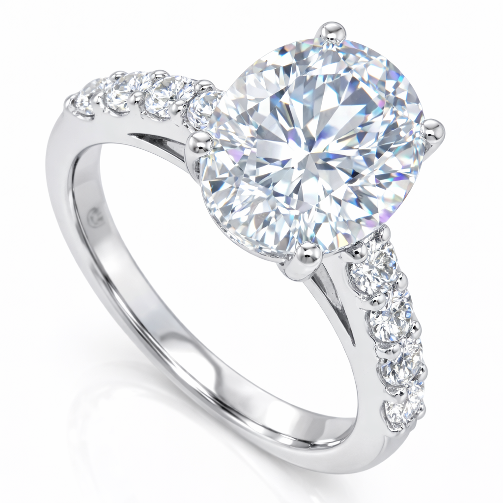 RING 14KW OVAL CUT WITH SIDE DIAMONDS TDW=4.25CT
