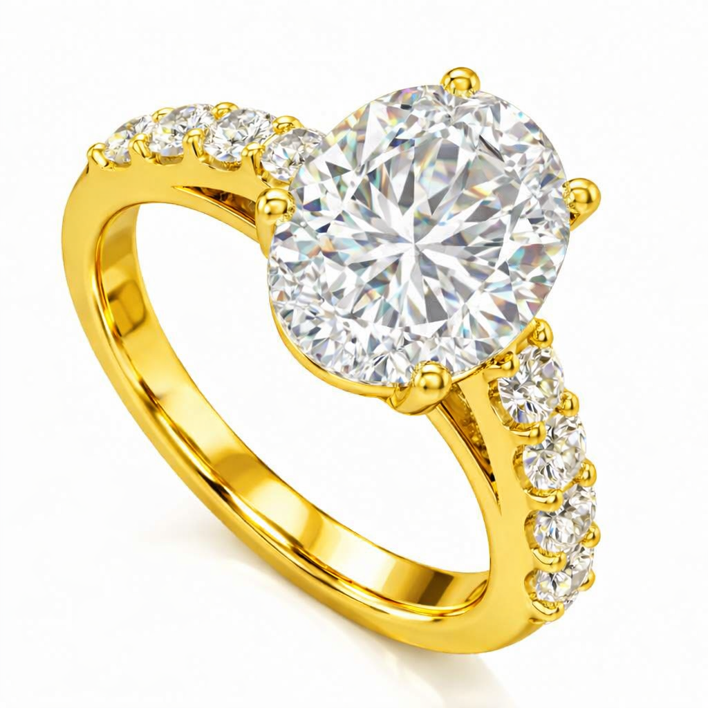 RING 14KY OVAL CUT WITH SIDE DIAMONDS TDW=4.25CT